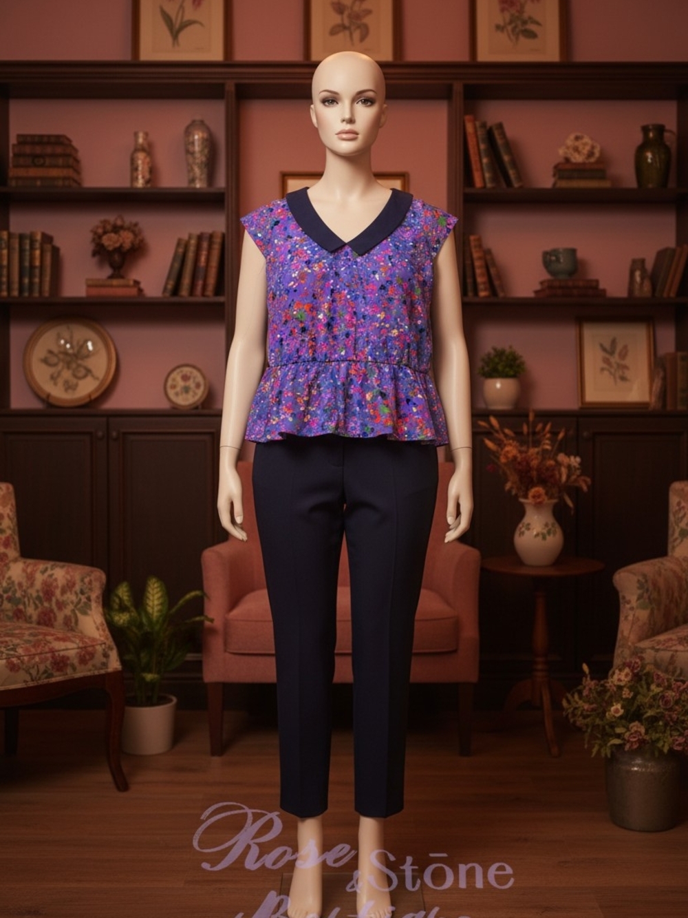 Jessica Simpson Peplum Blouse Lavender Print Plus 2X